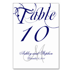 Numeração De Mesa Casamento de Monograma Azul e Branco marinho