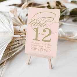 Numeração De Mesa Casamento de Monograma de Caligrafia Rosa Elegante