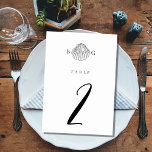 Numeração De Mesa Casamento de Monograma de Clam Seashell Minimalist<br><div class="desc">Um design de casamento de um clam tropical minimalista. Um simples design que usa um esboço de uma concha de moluscos para criar um elegante monograma clássico. Um charmoso design de praia tropical preto-e-branco com derrames russos e tipografia com script clássico. Uma elegante design da mesa de casamento com o...</div>