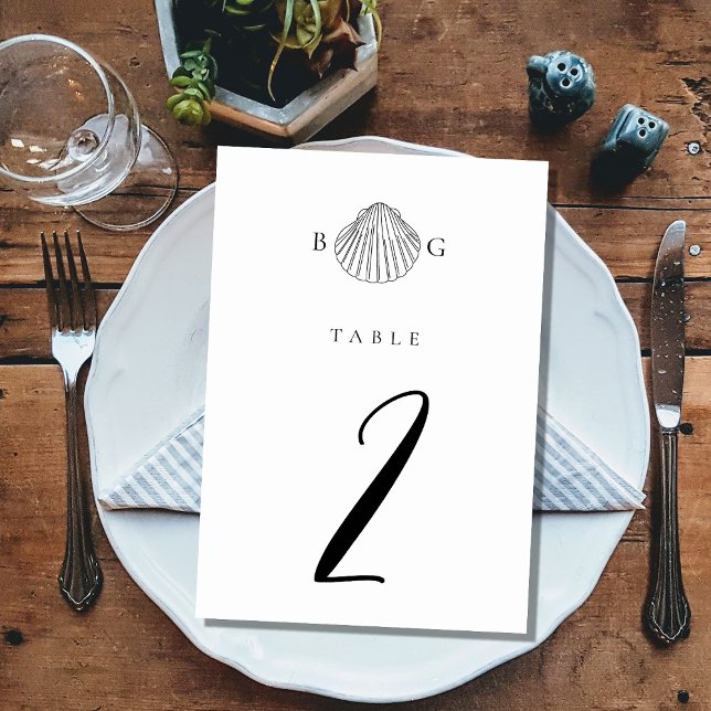 Numeração De Mesa Casamento de Monograma de Clam Seashell Minimalist (Minimalist Clam Seashell Monogram Wedding Table Number)