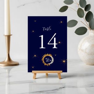 Numeração De Mesa Casamento de Monograma Elegante de Sol e Lua