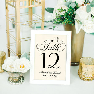 Numeração De Mesa Casamento de Monograma Elegante em Preto e Marfim