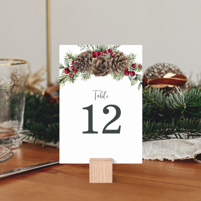 Numeração De Mesa Casamento de Natal de Pine de Aquarela Elegante (Criador carregado)
