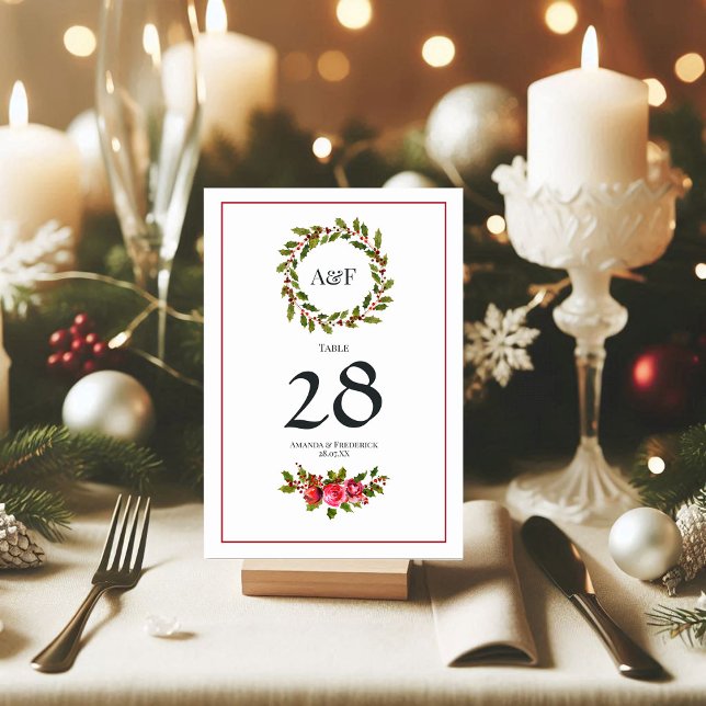 Numeração De Mesa Casamento de Natal entre Elegant Holly e Ivy (Elegant Holly and Ivy Christmas Wedding Table Number)