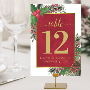 Numeração De Mesa Casamento de Natal Festivo Holly & Pine Elegante