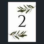 Numeração De Mesa Casamento de Oliveira Greenery<br><div class="desc">Esta design apresenta folhas e ramos de oliveira. O belo verde das folhas elogia a elegante forma negra e moderna do círculo ao redor da data do casamento. Uma fusão perfeita do moderno e chic com cores rústicas da azeitona. Verde-oliva, preto e branco são uma combinação perfeita para um casamento...</div>