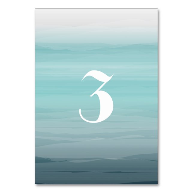 Numeração De Mesa Casamento de Ombre Teal Inspirado por Aquarela (Frente)