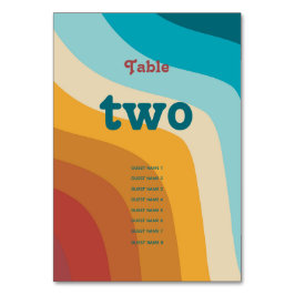 Numeração De Mesa Casamento de Ondas Arco-íris Coloridas do Retro Mo