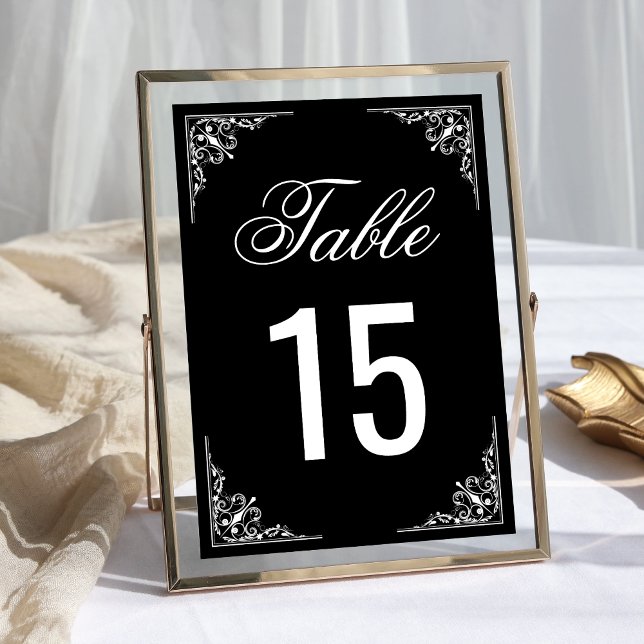 Numeração De Mesa Casamento de Ornamentado Branco e Negro Elegante (Criador carregado)
