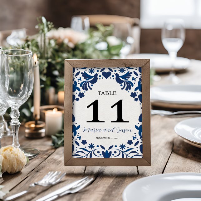 Numeração De Mesa Casamento de Otomi Blue Floral Elegant Fiesta (Mexican Otomi Blue Floral Elegant Fiesta Wedding Table Number)