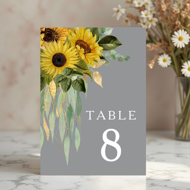 Numeração De Mesa Casamento de Outono com Girassol Eucalipto Cinza (Sunflower Eucalyptus Gray Fall Wedding Table Number)