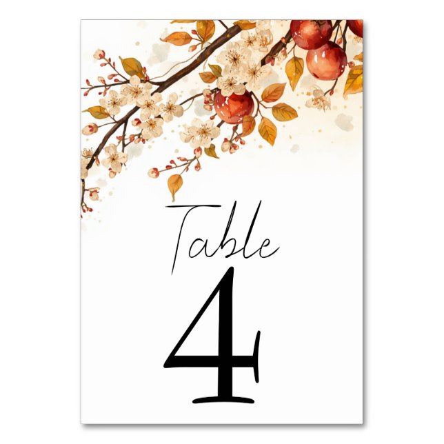 Numeração De Mesa Casamento de Outono com Maçãs e Flores (Frente)