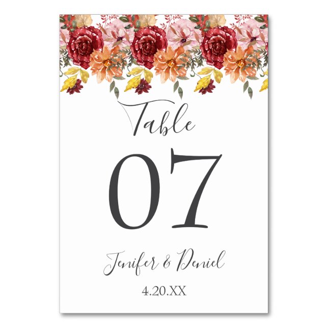 Numeração De Mesa Casamento de outono Elegante (Frente)