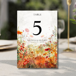 Numeração De Mesa Casamento de Outono em Prado de Flores Silvestres 