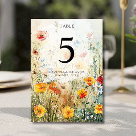 Numeração De Mesa Casamento de Outono em Prado de Flores Silvestres 