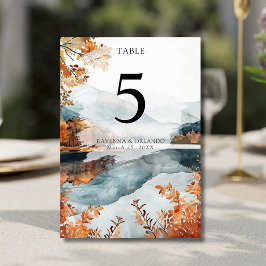 Numeração De Mesa Casamento de Outono Rústico no Lago da Montanha