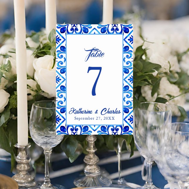 Numeração De Mesa Casamento de Padrão de Azulejo Marroquino Azul e B (Criador carregado)