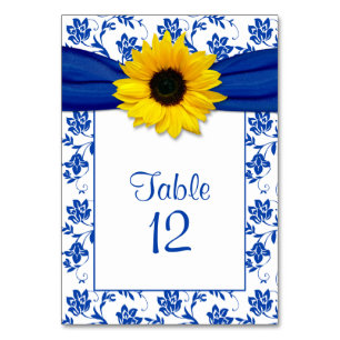 Numeração De Mesa Casamento de Padrão Floral Azul Sunflower