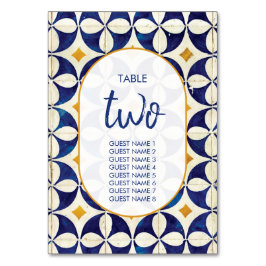 Numeração De Mesa Casamento de Padrão Português Azul e Amarelo