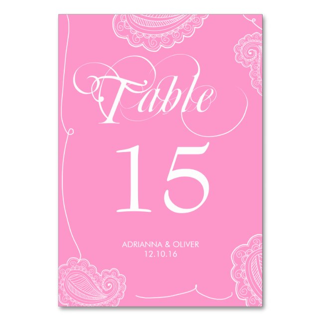 Numeração De Mesa Casamento de Paisley Rosa-Chic Whimsical (Verso)