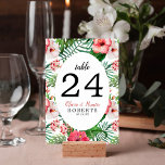 Numeração De Mesa Casamento de Palma Verde - Rosa Tropical - Hibiscu<br><div class="desc">Floral tropical com hibisco rosa e palma verde.</div>