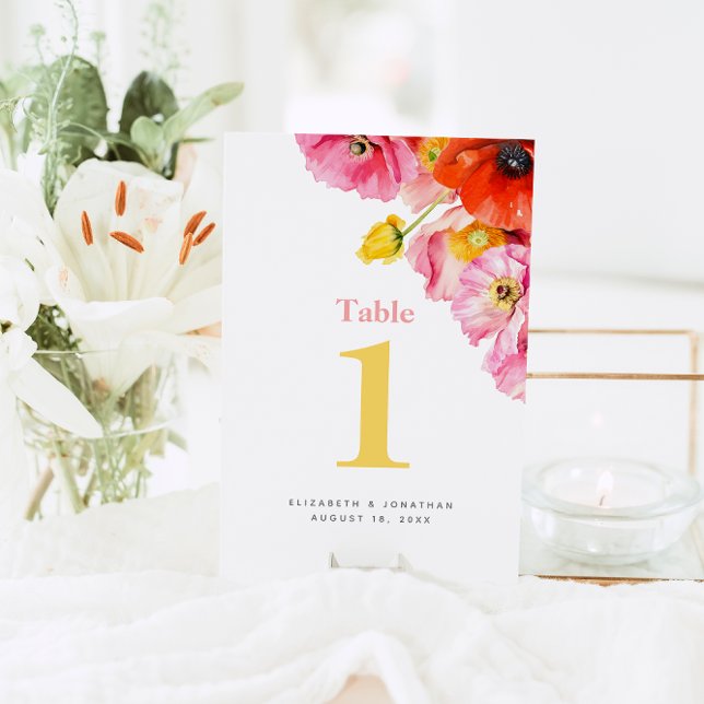 Numeração De Mesa Casamento de Papoulas Laranja Rosa Moderno Pêssego (Criador carregado)