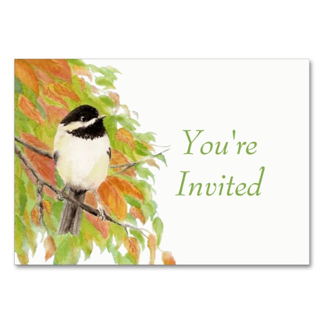 Numeração De Mesa Casamento de Pássaro Chickadee de Outono em Aquare (Frente)
