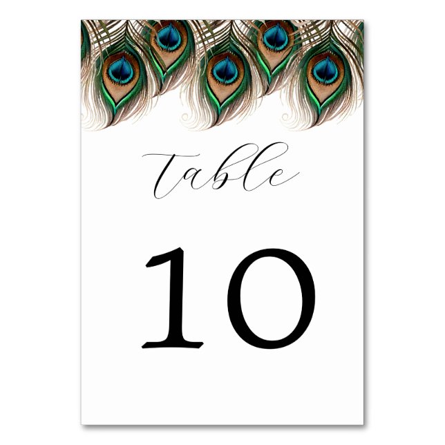 Numeração De Mesa Casamento de Penas de Peacock Elegante (Frente)