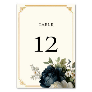 Numeração De Mesa Casamento de Peônia Azul Real com Moldura Dourada