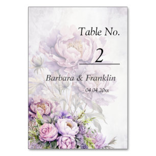 Numeração De Mesa Casamento de Peony de Lavanda de Aquarela