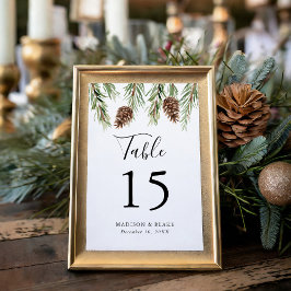 Numeração De Mesa Casamento de Pinha em Aquarela de Inverno