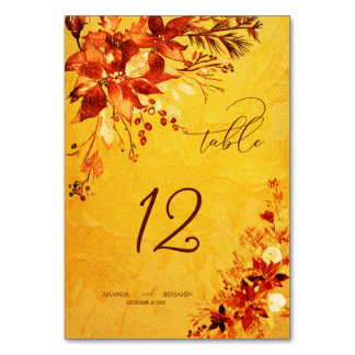 Numeração De Mesa Casamento de Poinsettia Vermelha e Dourada Elegant