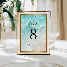Numeração De Mesa Casamento de Praia com Aquarela do Oceano Moderno