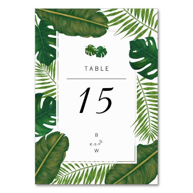 Numeração De Mesa Casamento de Praia de Folhas Tropicais Pintadas (Frente)