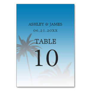 Numeração De Mesa Casamento de Praia de Palma Tropical Azul