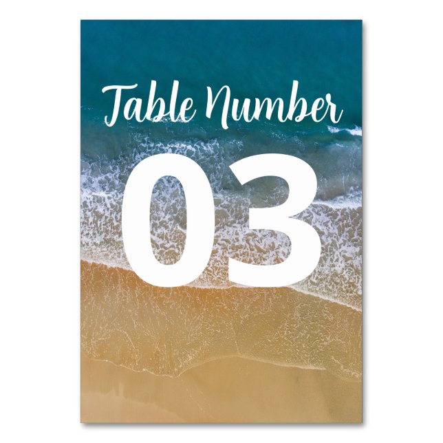 Numeração De Mesa Casamento de praia no mar azul (Frente)