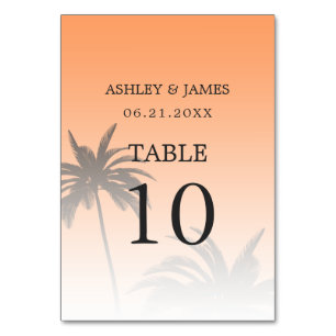 Numeração De Mesa Casamento de Praia Tropical de Palma Laranja
