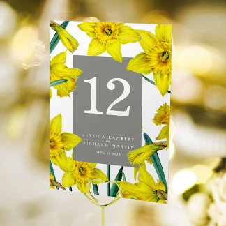 Numeração De Mesa Casamento de primavera cinza amarelo narciso arte