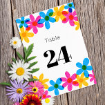 Numeração De Mesa Casamento de primavera das Flores Hipotecas Brilha<br><div class="desc">Estes cartões de números da mesa de casamento oferecem um estilo retrô moderno com flores de margarida hippie em amarelo brilhante, azul e magenta cor-de-rosa. Os gráficos desenhados à mão são projetados para imitar a impressão em estilo risógrafo clássico. Todo o texto sobre estes convites está pronto para o seu...</div>