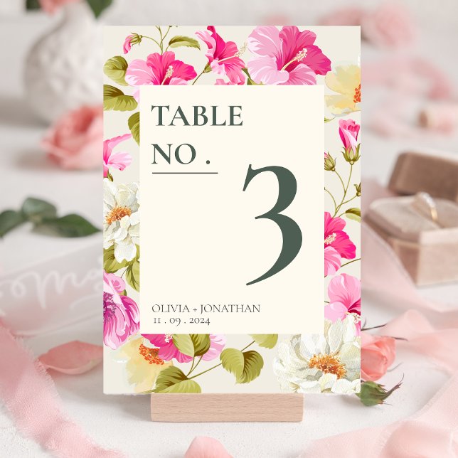 Numeração De Mesa Casamento de primavera de verão com flor de aquare (Criador carregado)