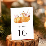 Numeração De Mesa Casamento de Pumpkin Floral Dourado Rústico Queda<br><div class="desc">Este número da mesa de casamento apresenta flores rústicas de aquarela e abóboras em laranja queimada,  ouro,  terracota,  burgundy,  blush com beige e grama-pampas marrom. Para personalização mais avançada deste design,  clique no link "personalizar mais". Itens correspondentes também estão disponíveis.</div>