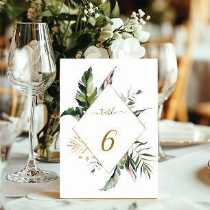 Numeração De Mesa Casamento de quadro Dourado de folhagem de aquarel