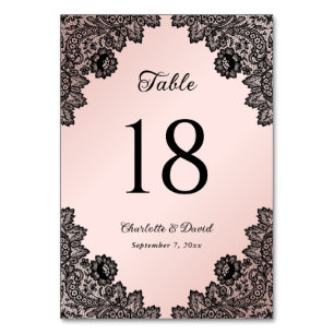Numeração De Mesa Casamento de rendas planas cor-de-rosa e preto