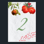 Numeração De Mesa Casamento de romã-vermelha do Mediterrâneo<br><div class="desc">Um belo design com fruta floral ruboral ruiva de Pomegranato e folhas em uma parede de lavagem branca ao estilo mediterrânico. Uma elegante mesa de casamento botânica Pomegranate design perfeita para casamentos no estilo mediterrânico. Os convites de casamento e outros artigos de papelaria também estão disponíveis. Personalize o número e...</div>