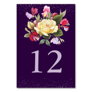 Numeração De Mesa Casamento de Rosa Amarela Púrpura Púrpura, Floral