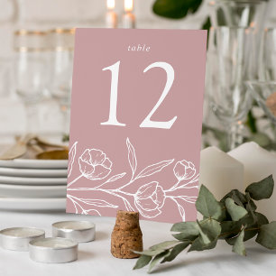 Numeração De Mesa Casamento de Rosa Empolvada Floral Esboçada