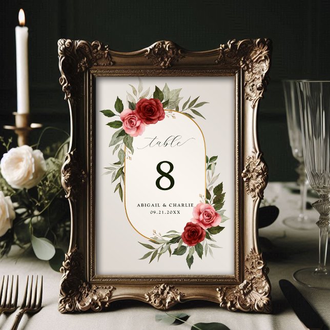 Numeração De Mesa Casamento de Rosas de Aquarela Rosa Elegante (Criador carregado)