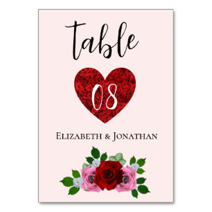 Numeração De Mesa Casamento de Rosas Vermelhas e Rosa