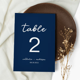 Numeração De Mesa Casamento de Script Azul de Marinho Minimalista