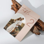 Numeração De Mesa Casamento de Script Blush Pálido | Foto em arco el<br><div class="desc">Traga um toque suave e romântico à sua recepção de casamento com esta placa de número da mesa de arco pálido. Apresentando um texto elegante e uma foto opcional em forma de arco, este design minimalista é perfeito para casamentos modernos, neutros, boho ou blush de temas. Ideal para casais que...</div>
